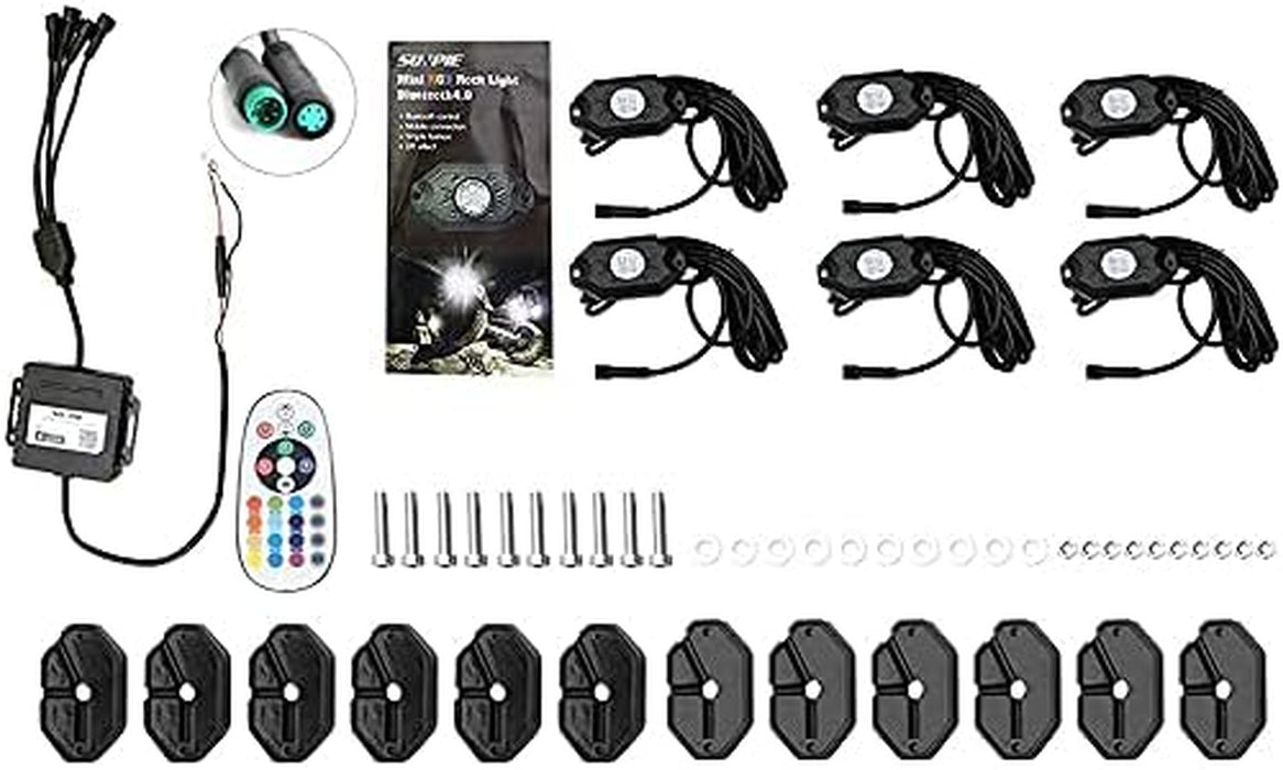 6 Pods RGBW LED Rock Lights for Trucks, Music Mode, 20 Colors Changing Modes with APP& Remote Control Neon LED Light Kit for off Road Trucks SUV Car ATV UTV