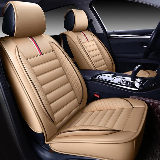 Car Seat Covers Accessories 2 Piece Front Premium Nappa Leather Cushion Protector Universal Fit for Most Cars SUV Pick-Up Truck, Automotive Vehicle Auto Interior Décor (OS-001 Tan)