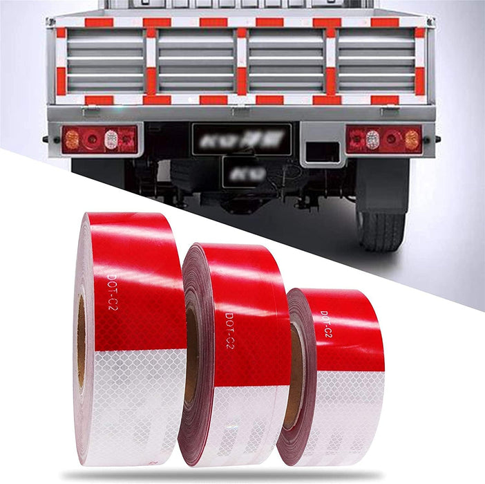 Reflective Tape Red in White DOT-C2 Industrial Marking Tape for Outdoor, Cars, Trucks, Boats(2"X85Ft)