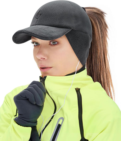 Women'S Winter Reflective Stretchy Ponytail Hat with Drop down Ear Flap