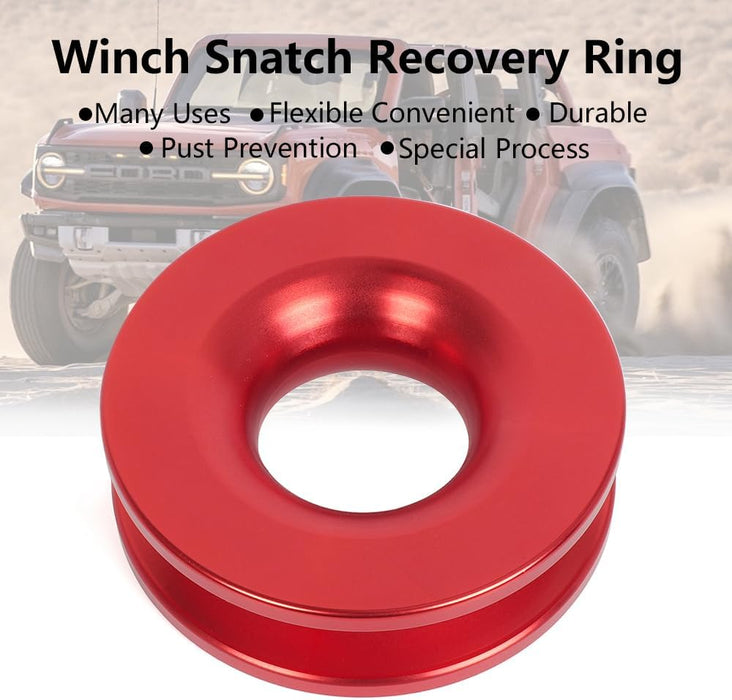 Winch Snatch Recovery Ring Aluminum 41000Lb Snatch Block Ring Snatch-Ring Snatch Pulley for ATV UTV SUV Truck Off-Road Vehicle Towing Soft Shackle Recovery（Red）